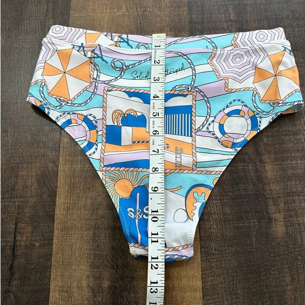 Solid & Striped Bikini Bottoms Medium Nautical Print High Waist Swim